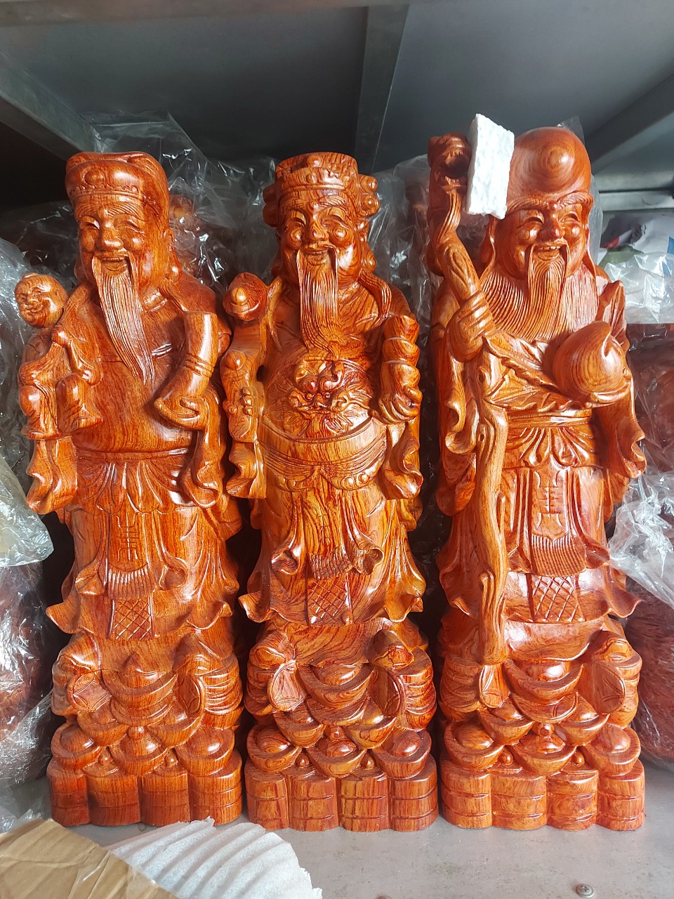 Bộ tam đa gỗ hương - phúc lộc thọ cao 30-40 cm