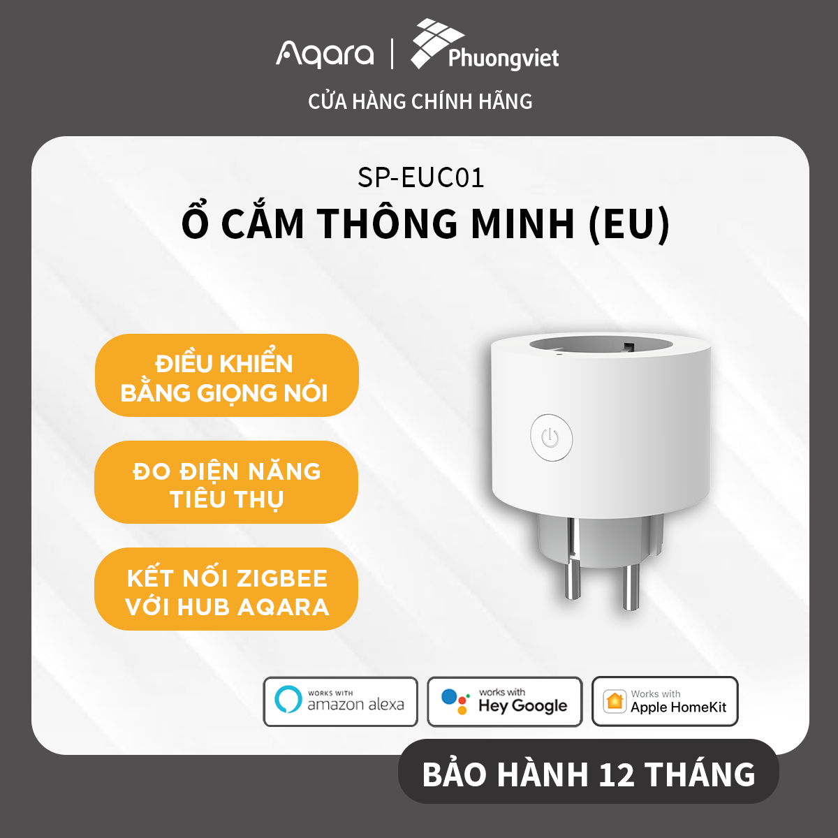 Ổ cắm điện thông minh tiêu chuẩn châu Âu Aqara Smart Plug (EU) SP-EUC01 - Cần trang bị Hub, Tương thích Apple HomeKit - Hàng Chính Hãng