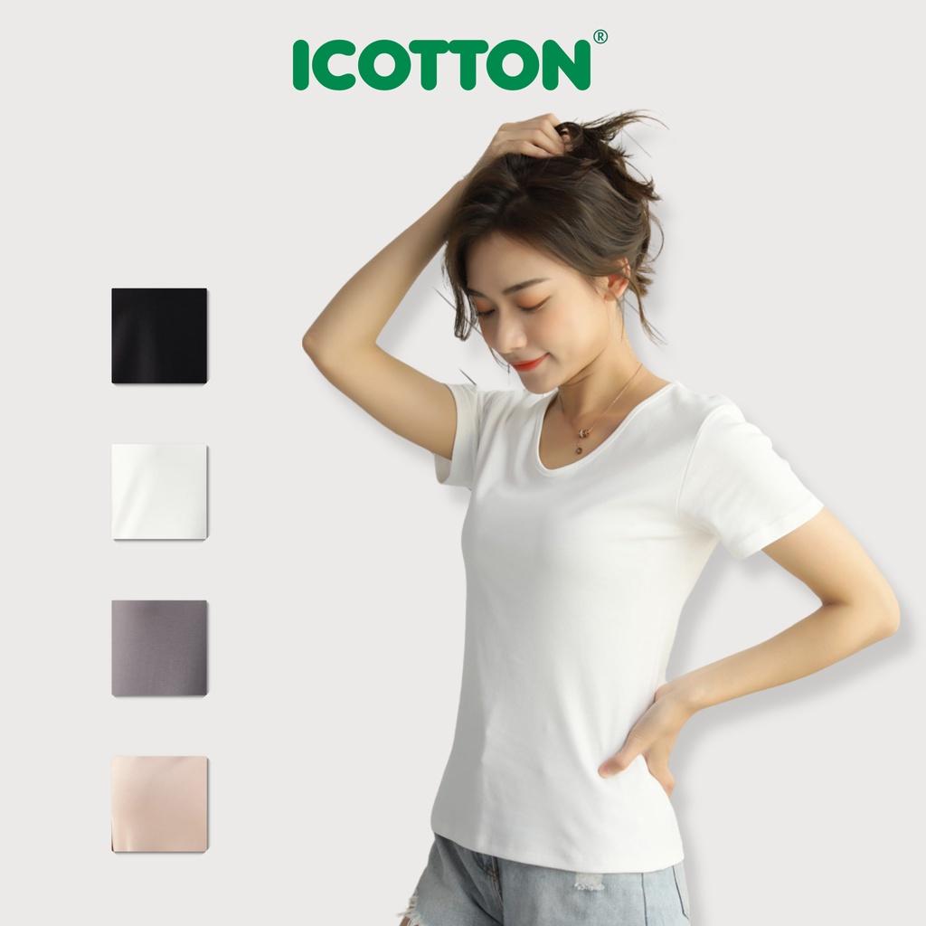 Áo thun nữ Icotton cổ tim dáng ngắn chất cotton mềm mịn