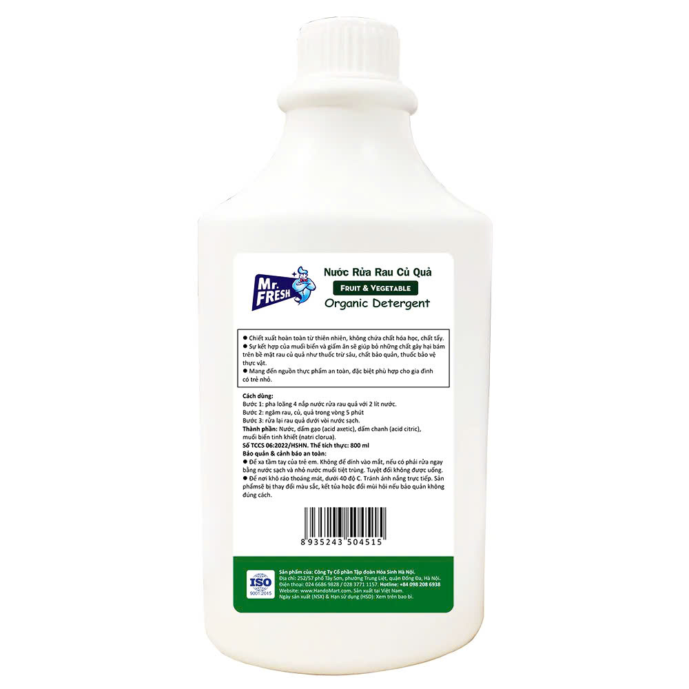 Nước ngâm rửa rau củ quả enzyme sinh học Mr Fresh 800ml