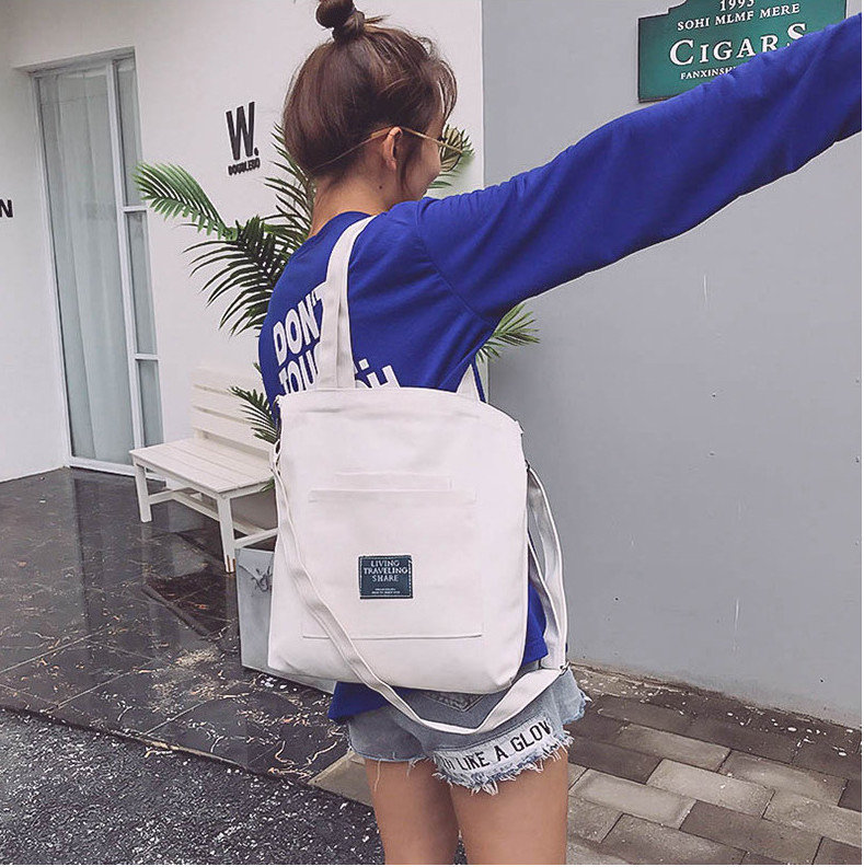 Túi Tote Đeo Chéo Vải Canvas Living Traveling Share Phong Cách Ulzzang Hàn Quốc BT17