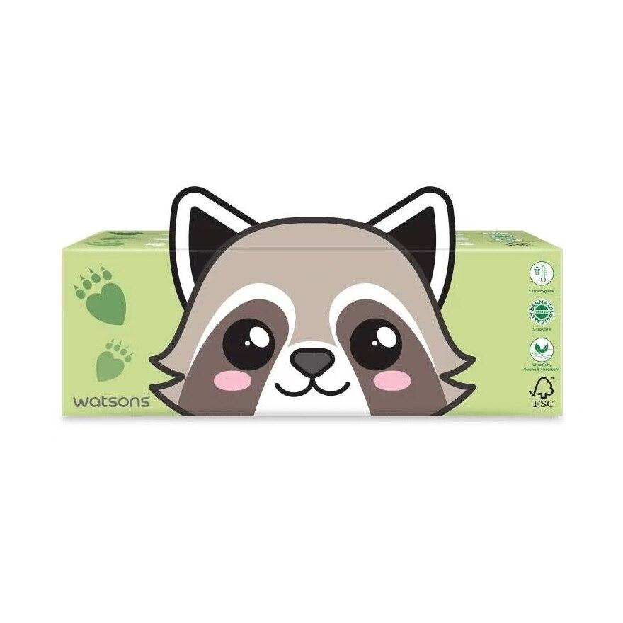 Khăn Giấy Hộp Watsons Facial Box Tissue 3ply x 100s (Racoon+Sloth)(Hình Ngẫu Nhiên)