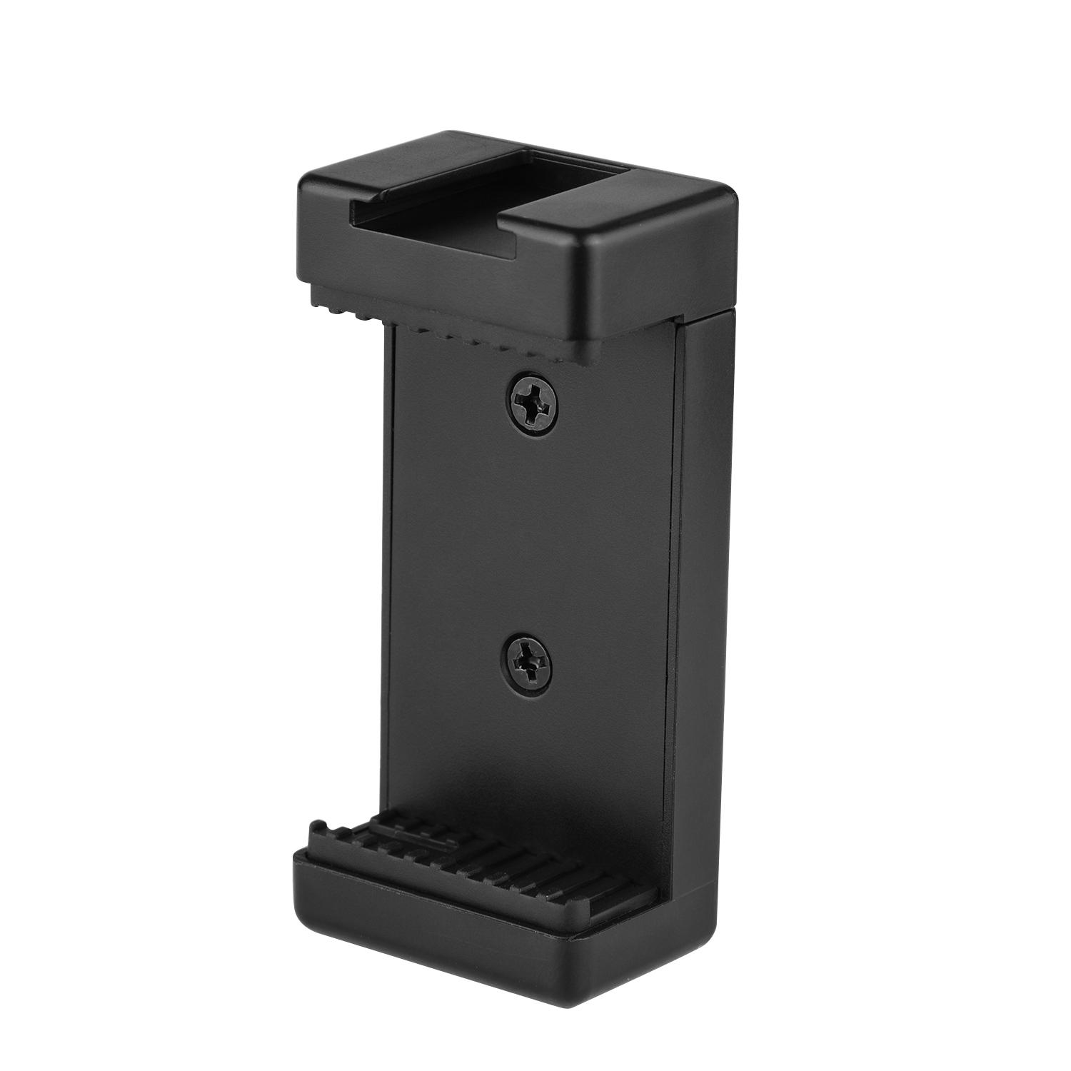 Phone Tripod Mount Adapter Phone Holder Clip with Dual 1/4 Threads Cold Shoe for Tripod Selfie Stick Microphone Mounting