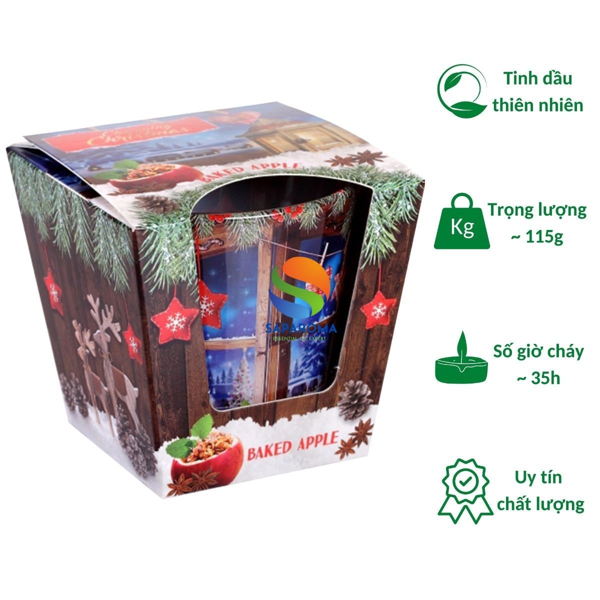 Ly nến thơm tinh dầu Bartek Charming Christmas 115g QT028491 - bánh táo nướng, nến trang trí, thơm phòng, thư giãn, hỗ trợ khử mùi (giao mẫu ngẫu nhiên)