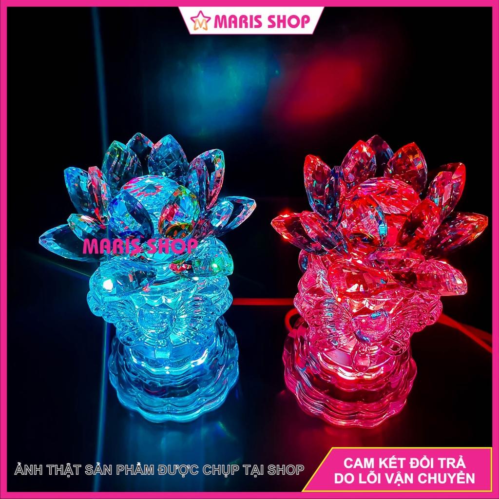 Đèn Hoa Sen PHA LÊ Nguyên Khối LED Đổi Màu Để Bàn Thờ Phật, Bàn Thờ Gia Tiên