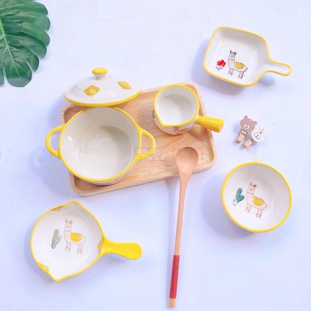 Bộ Bát Sứ Ăn Dặm Kiểu Nhật Họa Tiết Cừu Vàng Dễ Thương