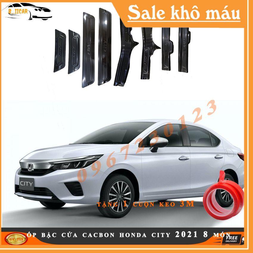 Ốp bậc cửa vân cacbon, vân titan dành cho xe Honda City 2021 tặng kèm 1 cuộn kem 3M siêu dính