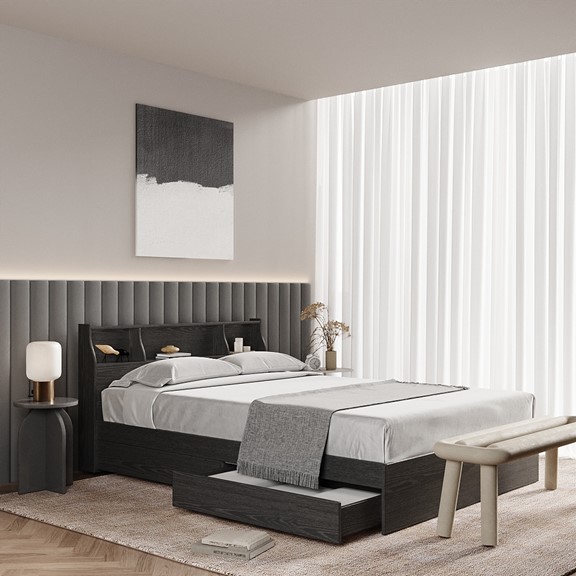 WINDY, Giường ngủ 4 ngăn tủ kéo kèm kệ đầu giường BED_072, 217x85cm