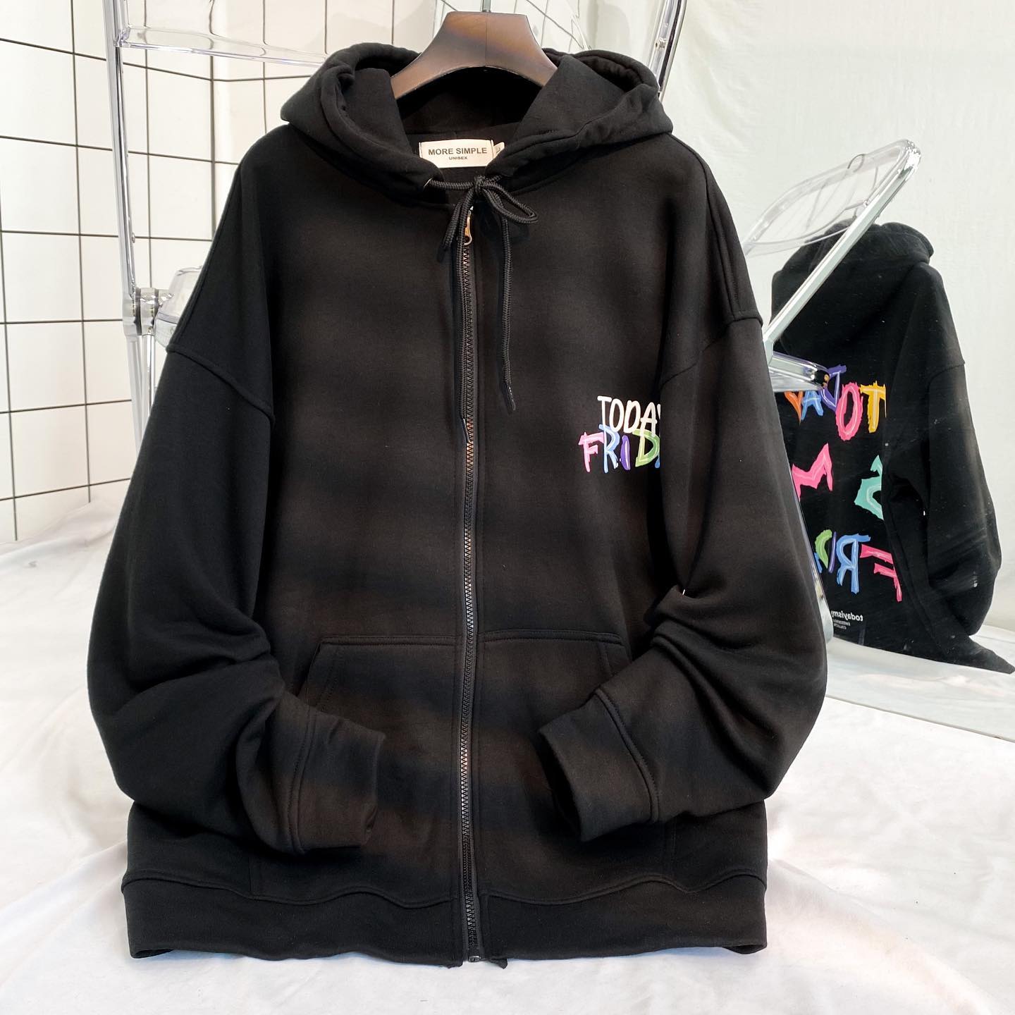 Áo Khoác Hoodie Zip TODAY IS MY FRIDAY Form Rộng Vải Nỉ Bông Tay Dài Phong Cách Ulzzang Nam Nữ Unisex