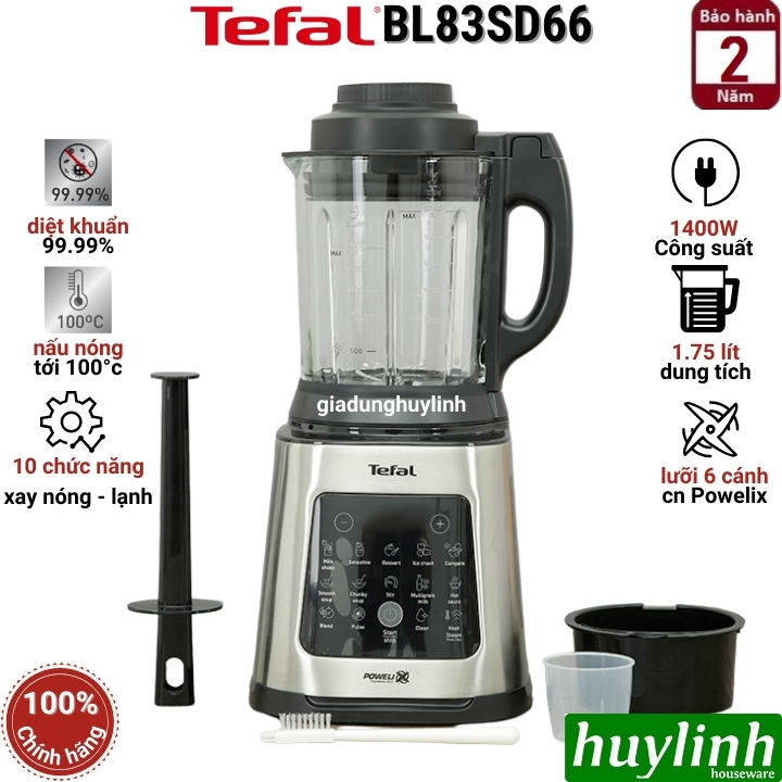 Máy làm sữa hạt nóng lạnh Tefal Perfectmix Cook BL83SD66 - 1.75 lít - 1400W - Hàng chính hãng (10 chức năng xay nấu)