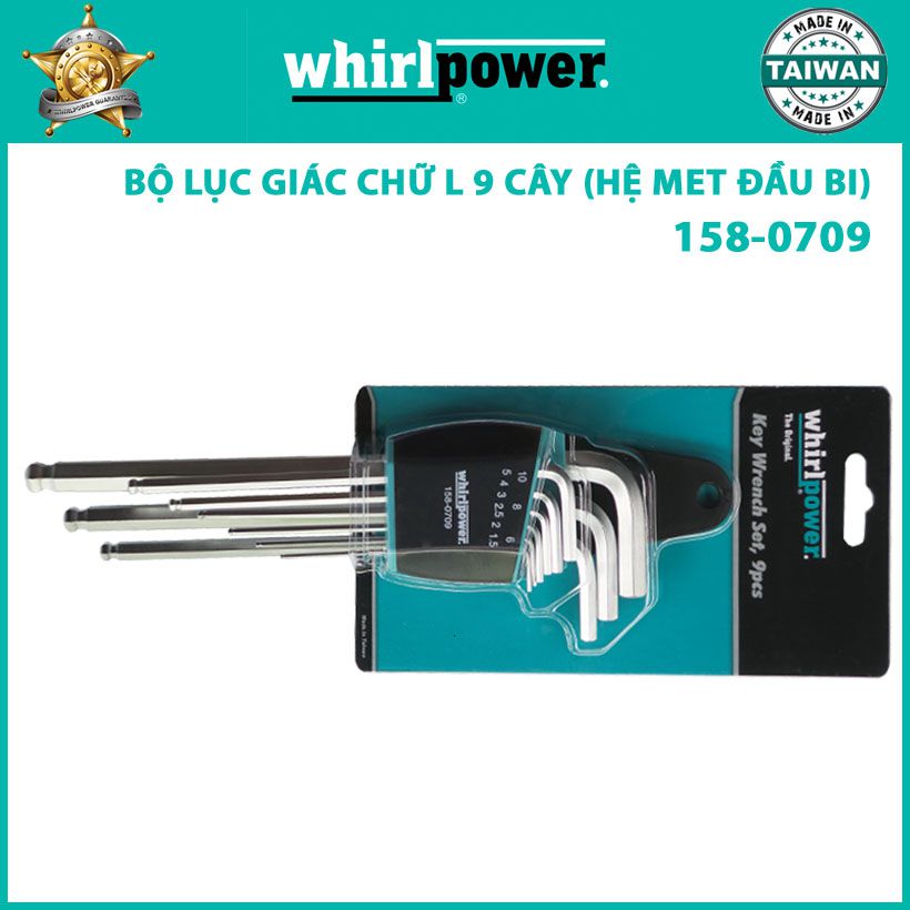 BỘ LỤC GIÁC CHỮ L 9 CÂY (HỆ MET ĐẦU BI) WHIRLPOWER - 158-3109: có khả năng chống trượt.