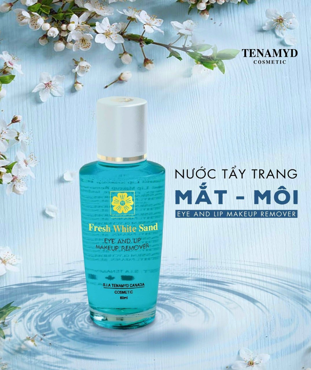 Nước tẩy trang mắt môi Eye and Lip Makeup Remover Fresh White Sand by TENAMYD 60ml