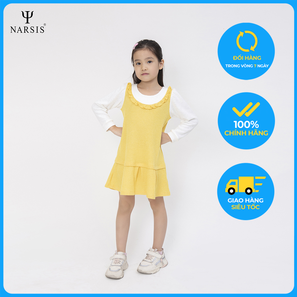 Váy đầm len bé gái Narsis KB0014 màu vàng phối trắng