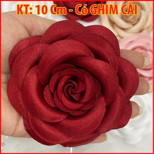 Tag Hoa Trà Lớn Cài Áo, Kiểu Cài Áo Hoa Có Ghim, Có Trâm Cài Áo Váy Màu Hồng, Trắng, Nâu Kích Thước 10 CM CH001-1