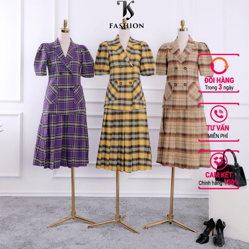 Set đồ nữ áo sơ mi và chân váy phối màu tươi tắn, kẻ caro, hàng thiết kế cao cấp TK Fashion - CVK467 + SMKA142