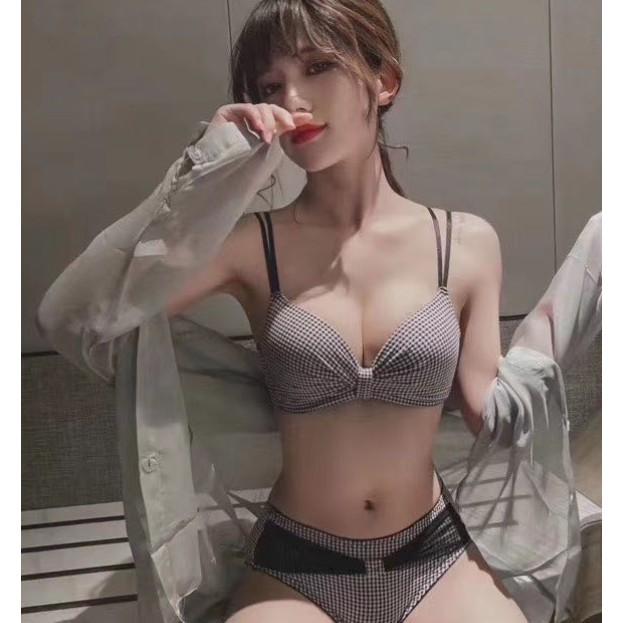HÓT-BỘ ĐỒ LÓT NHÚN NƠ THÔNG HƠI KẺ CUTE - CHILLHOUSE