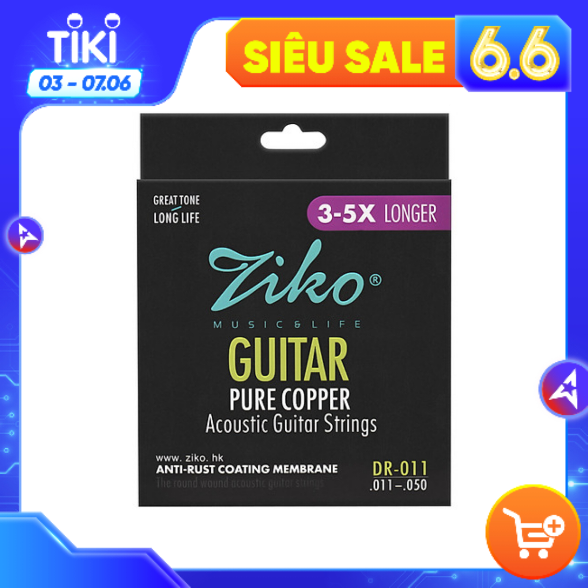Bộ 6 Dây Đàn Acoustic Guitar ZIKO DR-011 Đồng Nguyên Chất, Phủ Lớp Chống Gỉ, Độ Bền Cao - Hàng Chính Hãng