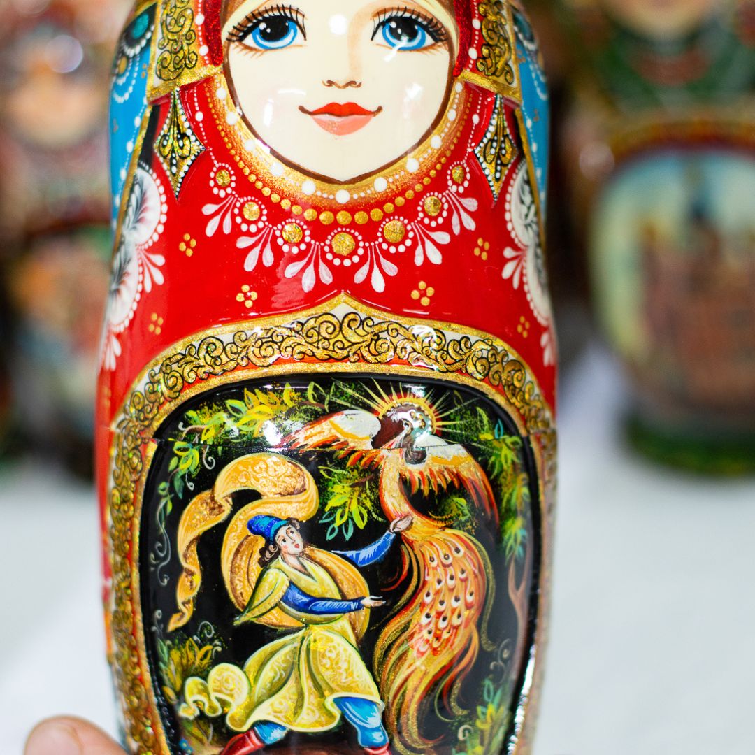 BỘ BÚP BÊ NGA MATRYOSHKA 5 LỚP 20CM CAO CẤP KHẮC CHẠM NỔI HOA VĂN "PHƯỢNG HOÀNG LỬA" CỰC ĐẸP VÀ SANG TRỌNG