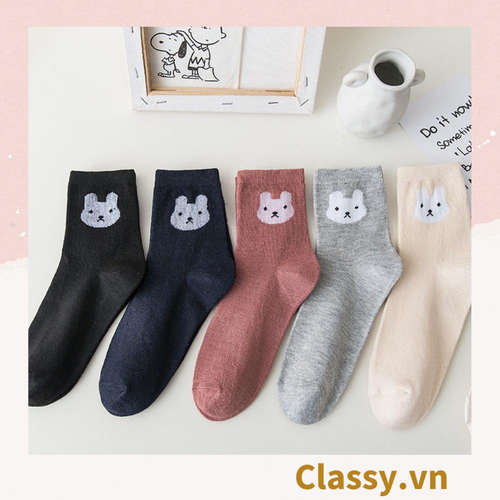 1 đôi Tất cổ cao, vớ cổ cao Classy nhiều màu chất cotton in hình gấu G1686