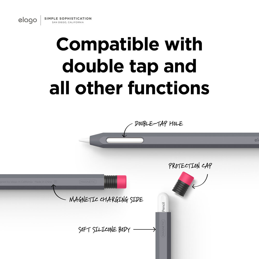 Bao Elago Silicone Dành Cho Apple Pencil 2, Kiểu Dáng Bút Chì, Chống Bẩn, Chống Trầy,Sạc Không Cần Tháo - Hàng Chính Hãng