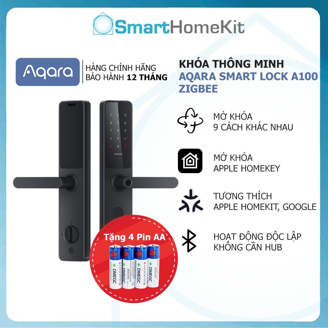 Khoá vân tay Aqara A100 Smart Lock Global Version - Hỗ trợ mở cửa bằng HomeKey, Tích hợp 7 cách mở, Lõi bảo mật Class C, phiên bản Quốc Tế, Hàng Chính Hãng