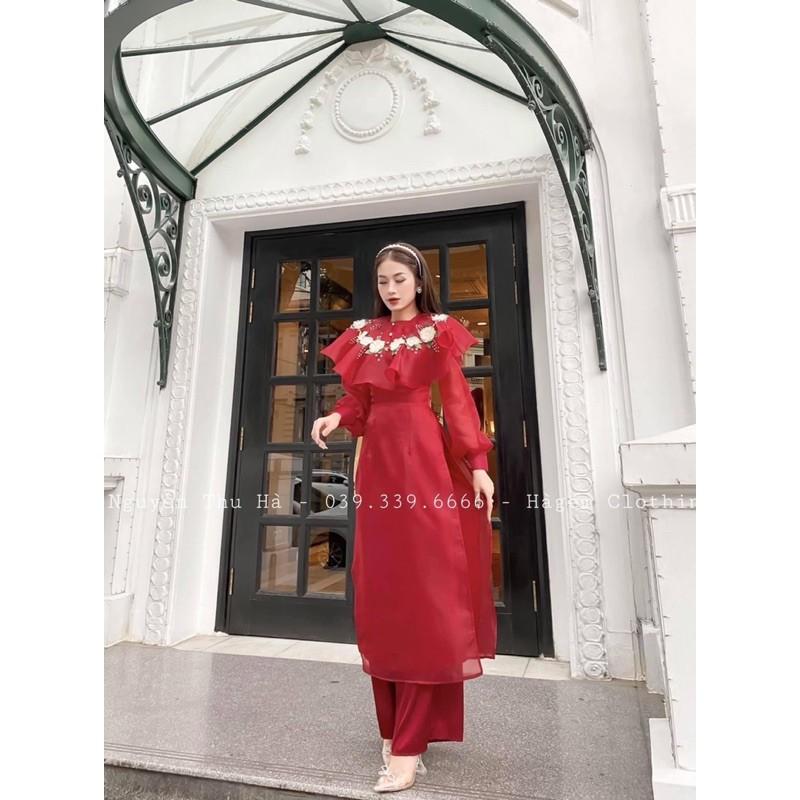 Áo dài thiết kế hoa cổ