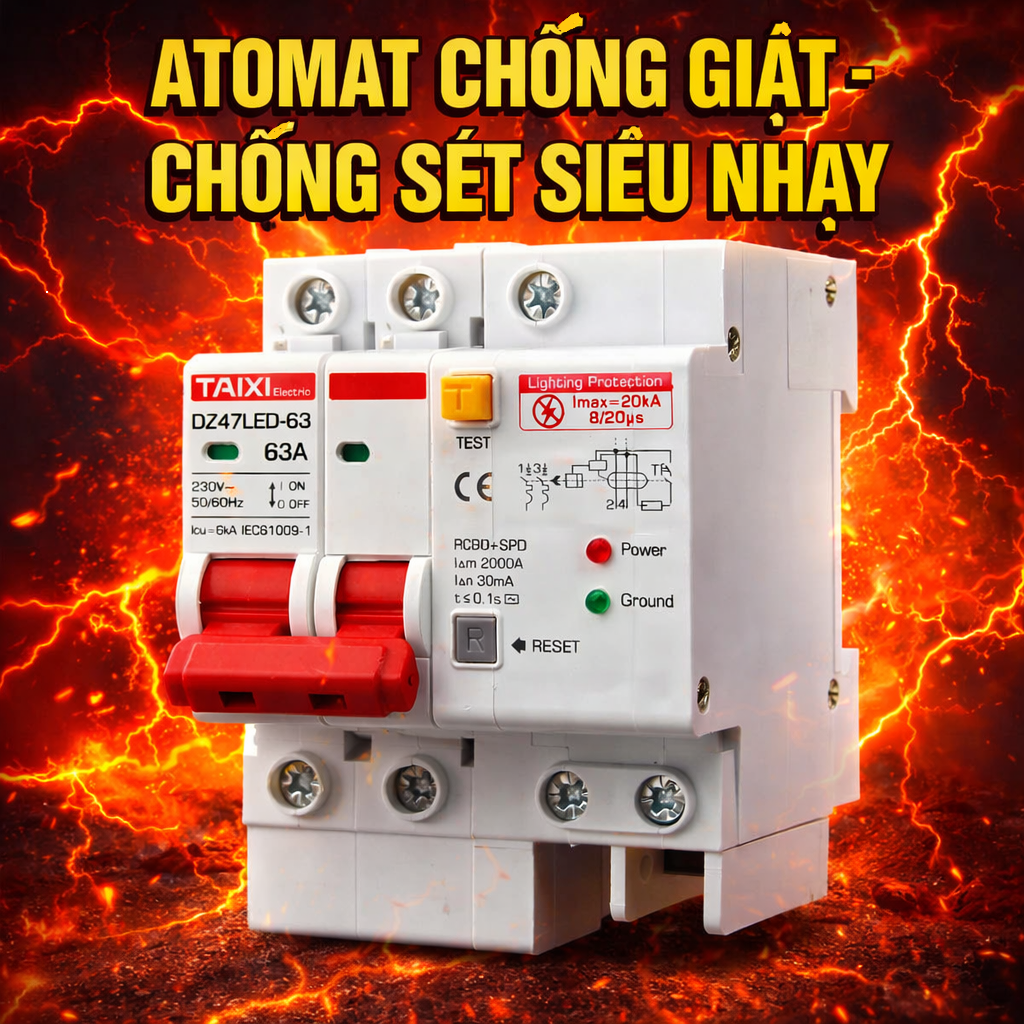 CB Chống Giật Chống Sét Lan Truyền 63A – Ngắt Nhanh, An Toàn Cho Nhà Ở &amp; Văn Phòng