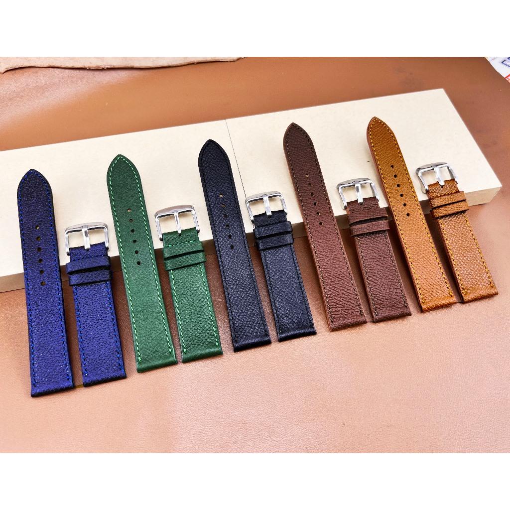 (Không độn) Dây đồng hồ da bò thật vân Epsom phom mỏng BO-79 cao cấp size 10 12 13 14 15 16 17 18 19 20 21 22mm - Xanh lá