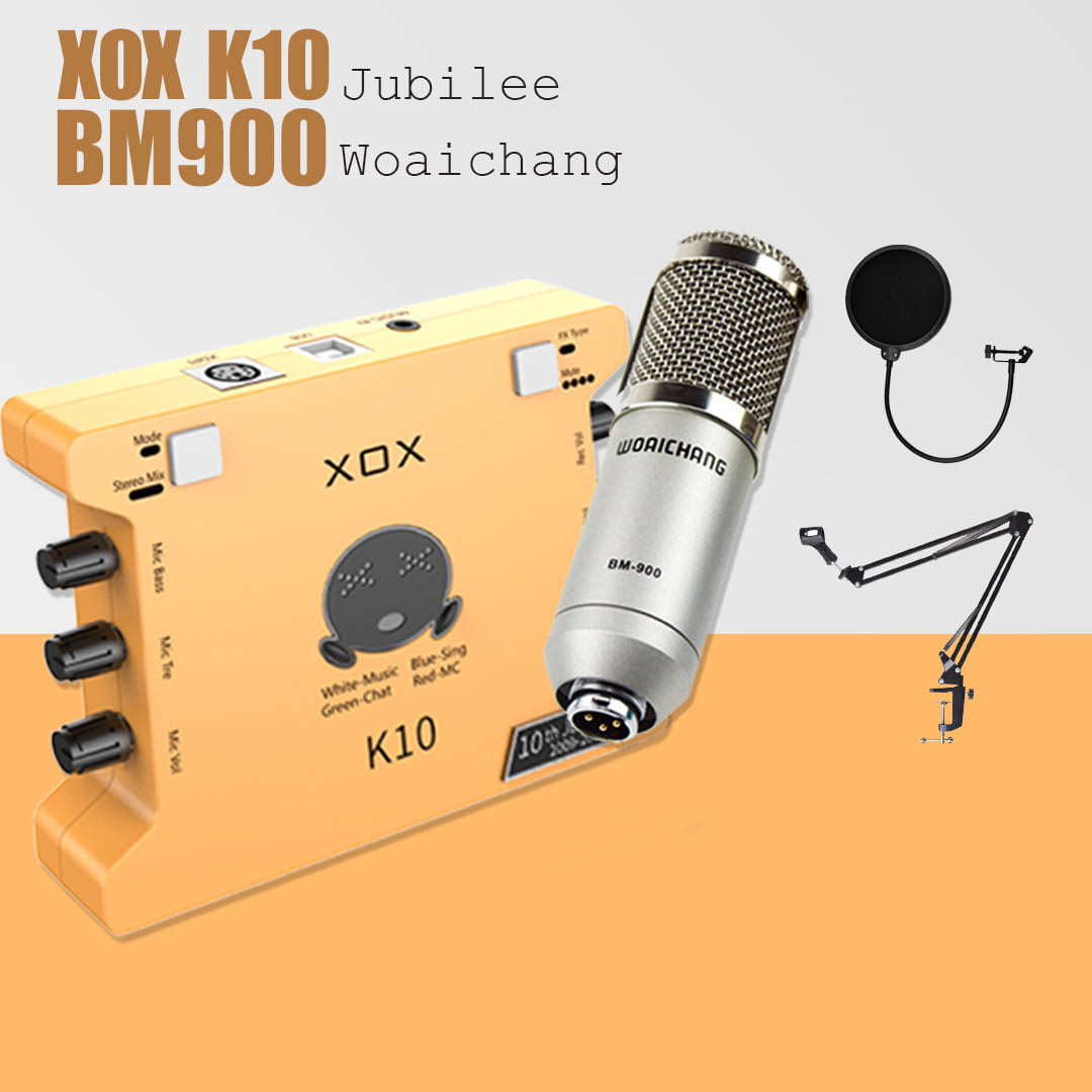 Bộ micro thu âm cao cấp BM900 + sound card K10 + dây livestream + Kẹp đỡ để bàn và màng lọc