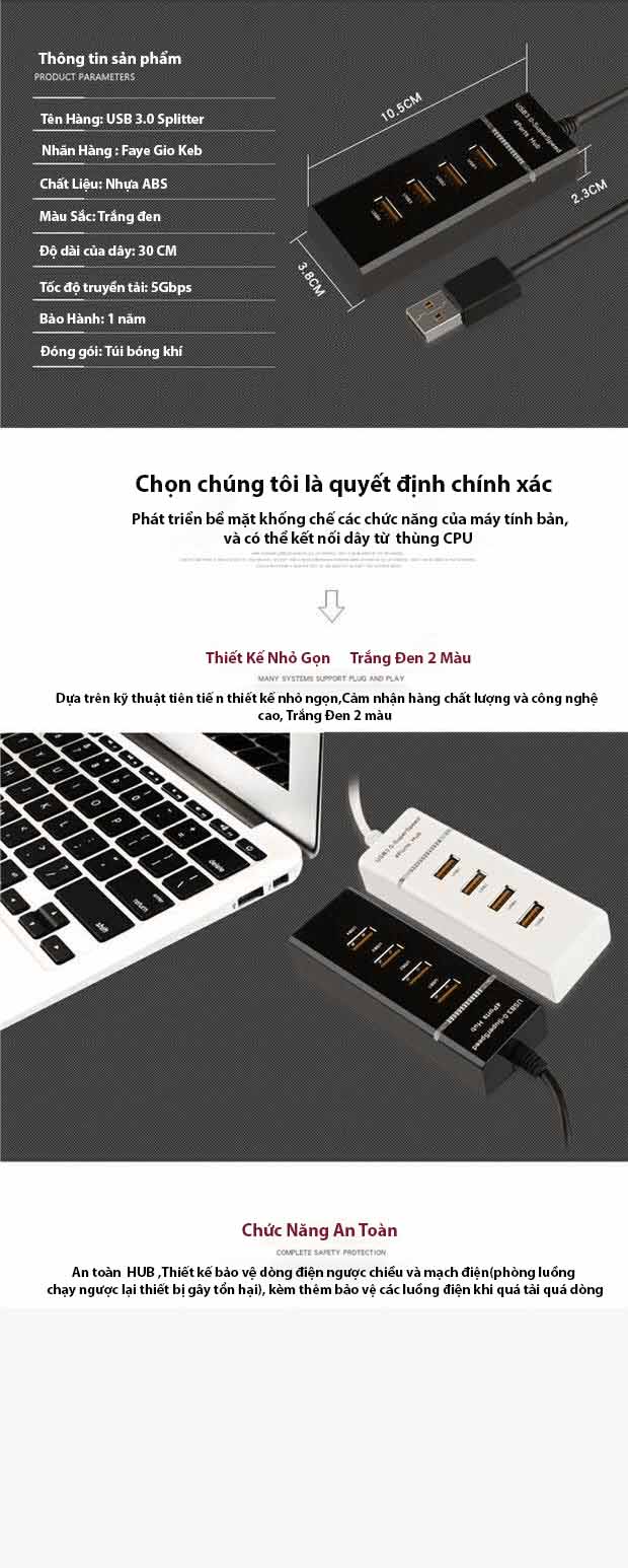 Bộ Chia 4 Usb Cổng 3.0 Phát Triển Chia Nhiều Cổng Chuyền Đổi Tốc Độ Cao Type-c Điện Thoại Máy Tính Bảng 1 Chia 4 Chức Năng Sạc Nhanh (Đen)