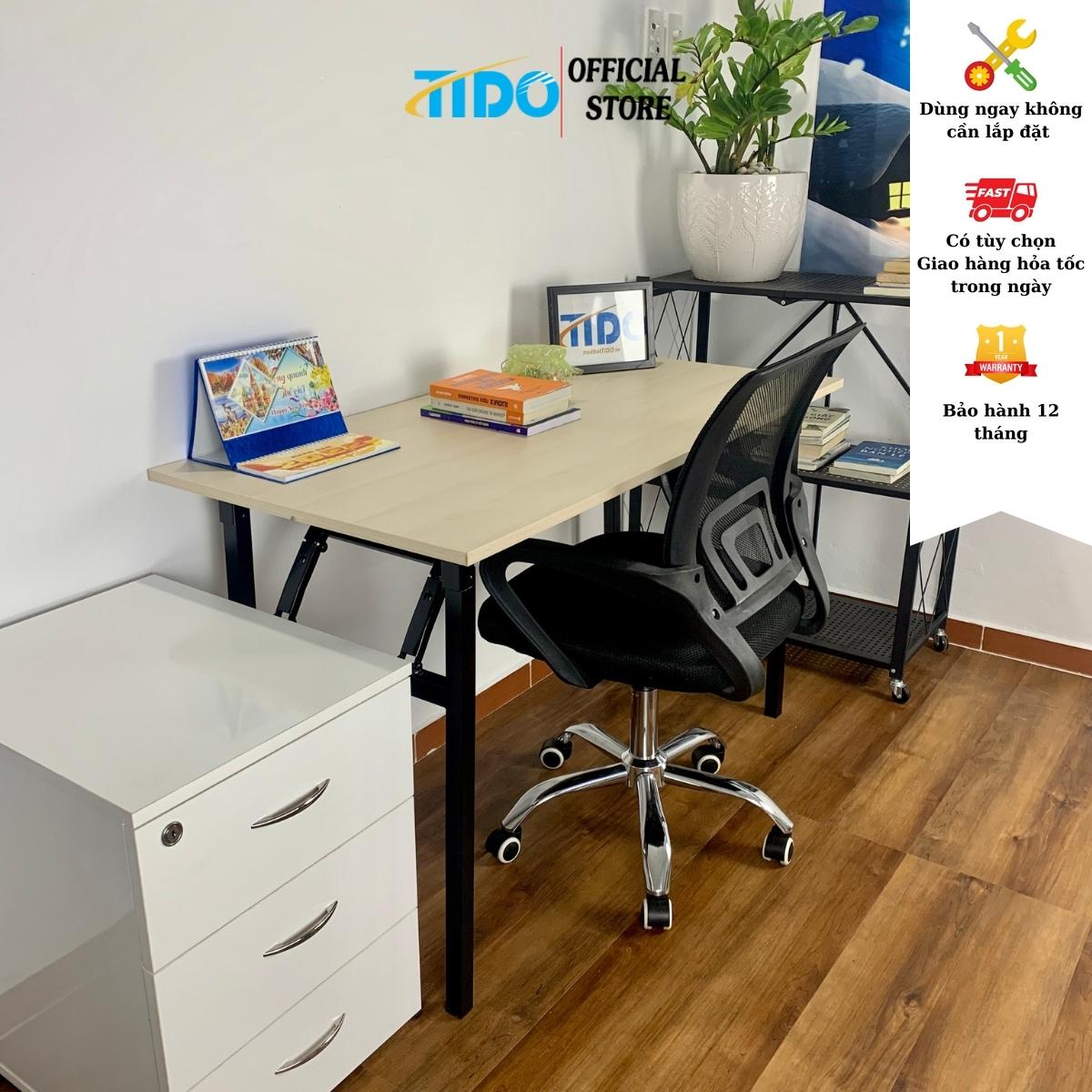Bàn Làm Việc Gấp Gọn 1M2 - Hàng Chính Hãng Tido - Mặt 18Mm Mdf Melamine - Thùng Full Phụ Kiện - Kem Vân Gỗ