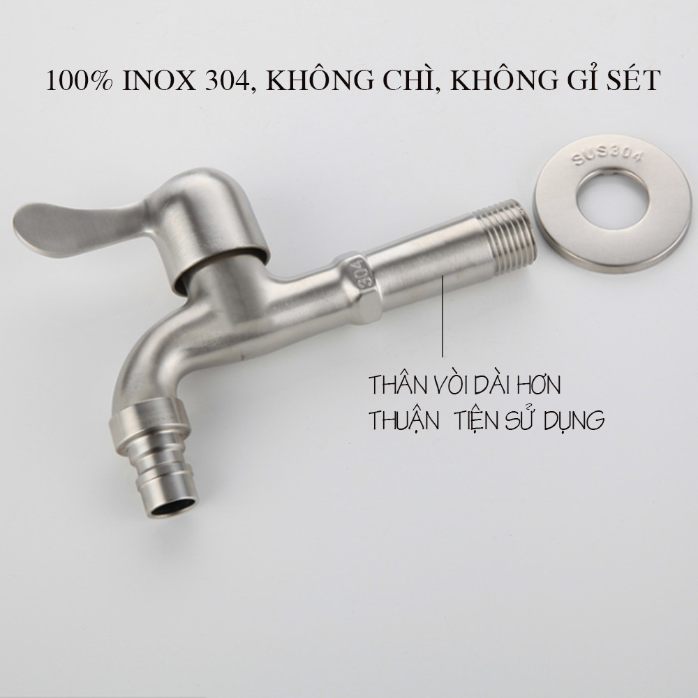 Vòi nước thân dài inox 304 KAMA PK09-D - Vòi nước máy giặt, vòi hồ nước tưới cây ban công - HÀNG CHÍNH HÃNG