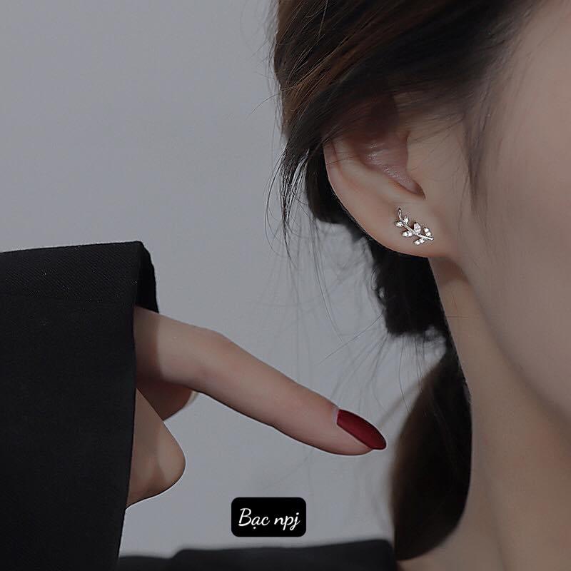 Bông tai chiếc lá đơn giản dáng nụ, Hoa tai nữ Bạc Ta - bạc npj