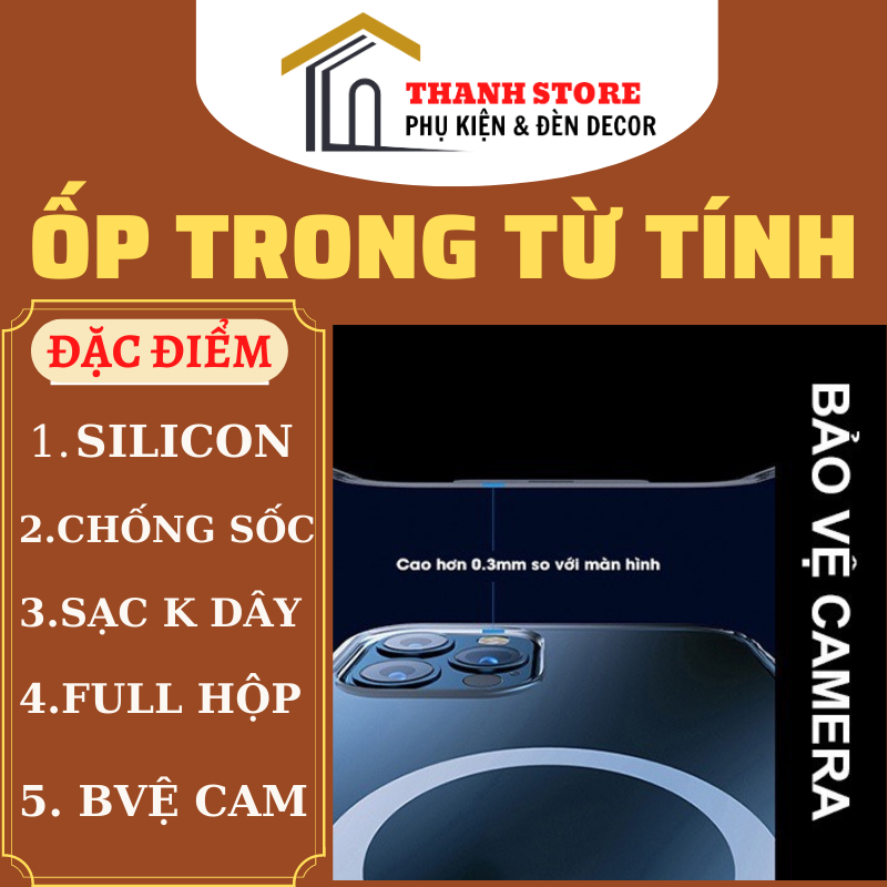 Ốp lưng điện thoại trong suốt hỗ trợ sạc từ tính cho iphone X/xsmax/11/12/13/14/pro/max/14promax