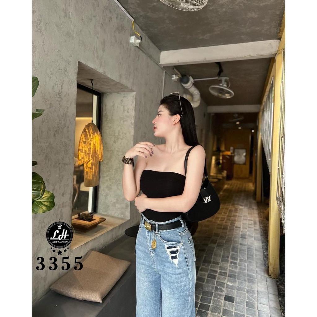 Quần jean nữ ống rộng, quần bò màu xanh loang rách túi tam giác đọc lạ Lê Huy Fashion MS 3355