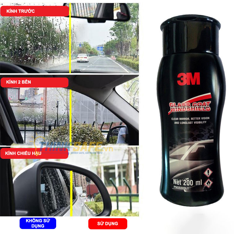 Dung dịch chống bám nước trên kính xe 3M 08889LT Glass Coat Windshield (200ml) - Chống đọng nước trên gương kính đi mưa