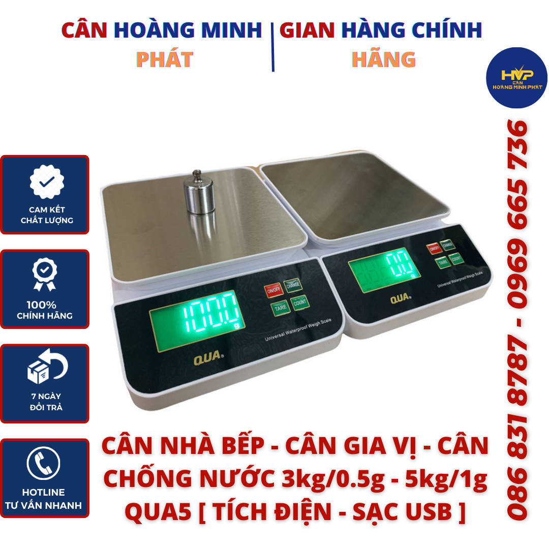 Cân Tiểu Ly Điện Tử Siêu Chính Xác QUA Chống Nước 3kg - 0.5g, 5kg - 1g Cân Tiểu Li Nhà Bếp Mini Tích Điện, Sạc USB [ CÂN HOÀNG MINH PHÁT