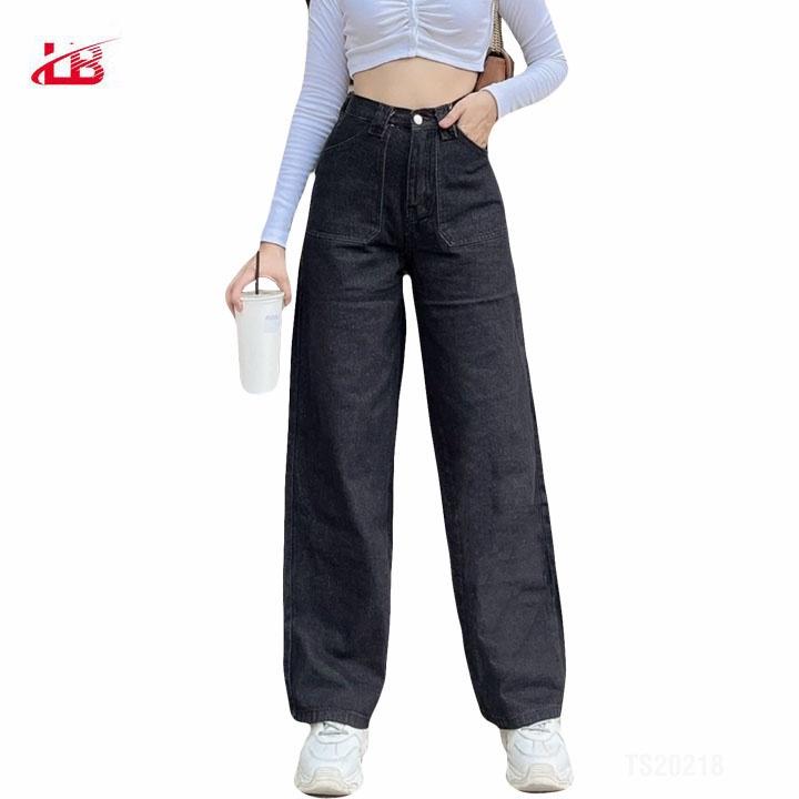 Quần baggy jean nữ LB lưng cao ống rộng, túi nổi dễ thương LB5014