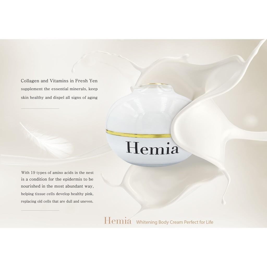 Combo Kem dưỡng toàn thân Hemia Whitening Body Cream 150g và bông nở rửa mặt 12pcs HEMIA