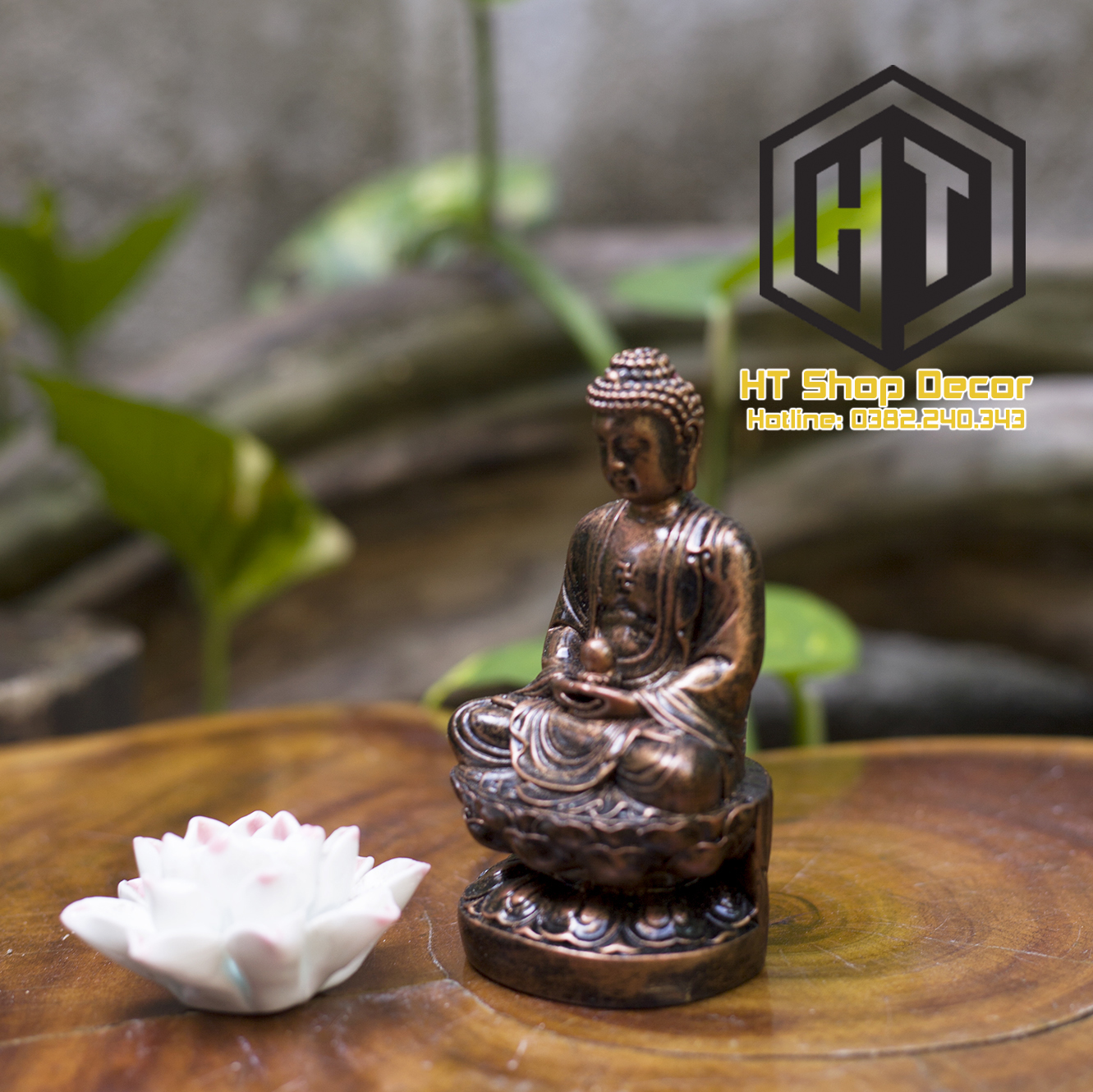 Tượng Đá Phật A Di Đà Cao 11cm màu đồng đỏ phong thủy, trang trí nhà cửa