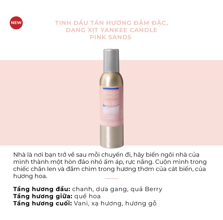 Tinh dầu tán hương đậm đặc, dạng xịt Yankee Candle - Pink Sands