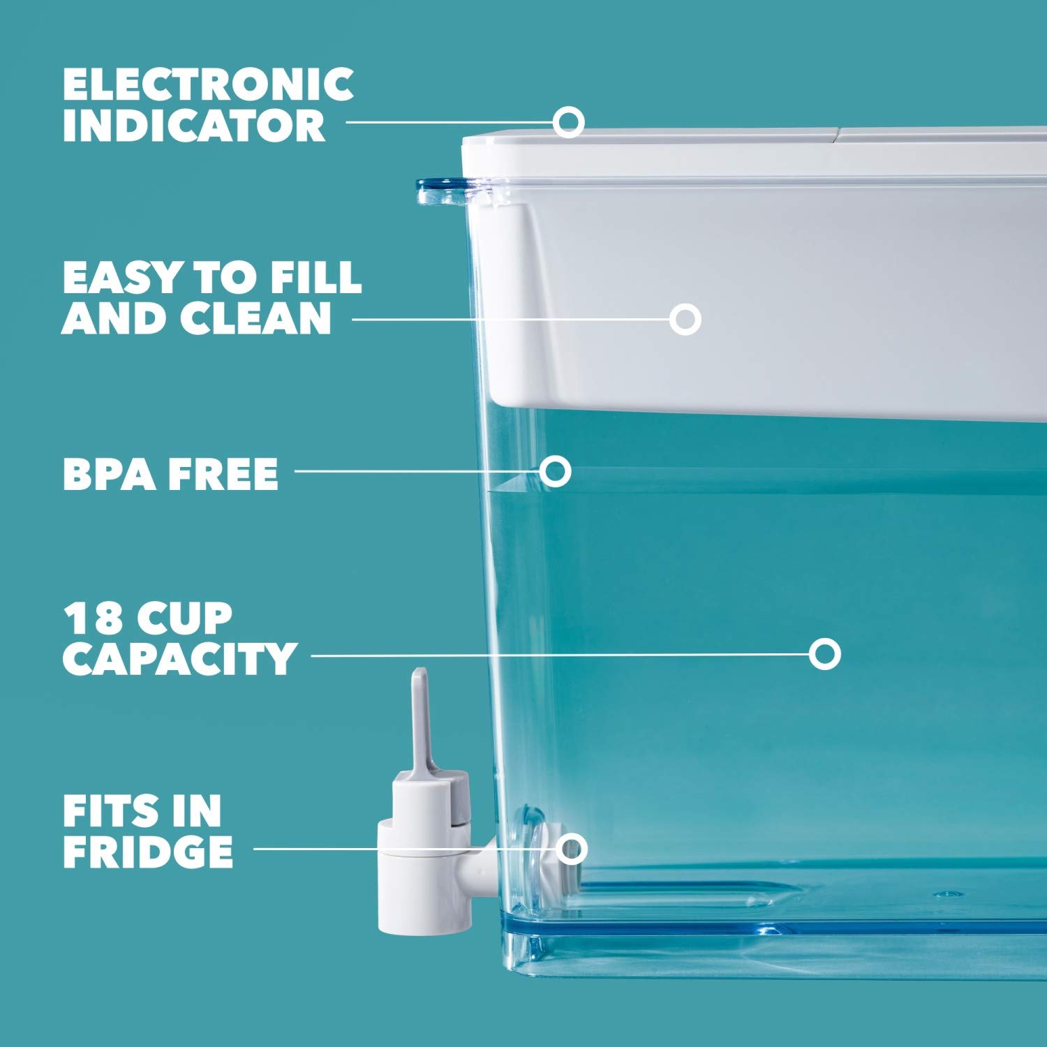 B R I T A Extra Large 18 Cup Filtered Water Dispenser with 1 Standard Filter, Made without BPA, UltraMax, Gray