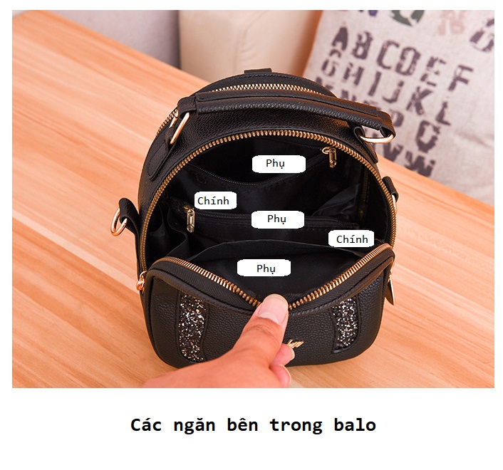 Hình ảnh Balo Mini Da Nữ Tai Mèo Cute, Đeo 2 Kiểu, Tặng Móc Khóa (21x18cm) - ĐEN