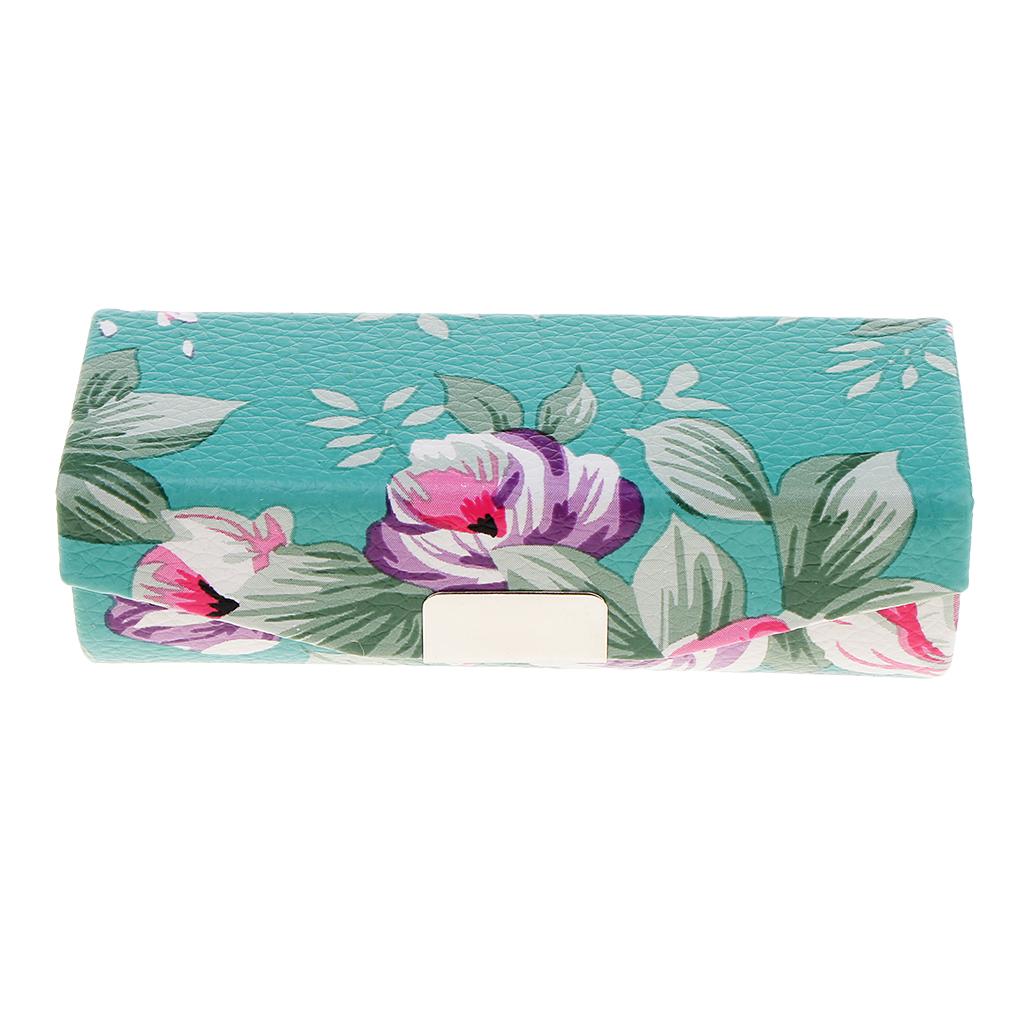 Leather Jewelry Makeup Lipstick Holder Case With Mirror Beauty Flower Pattern