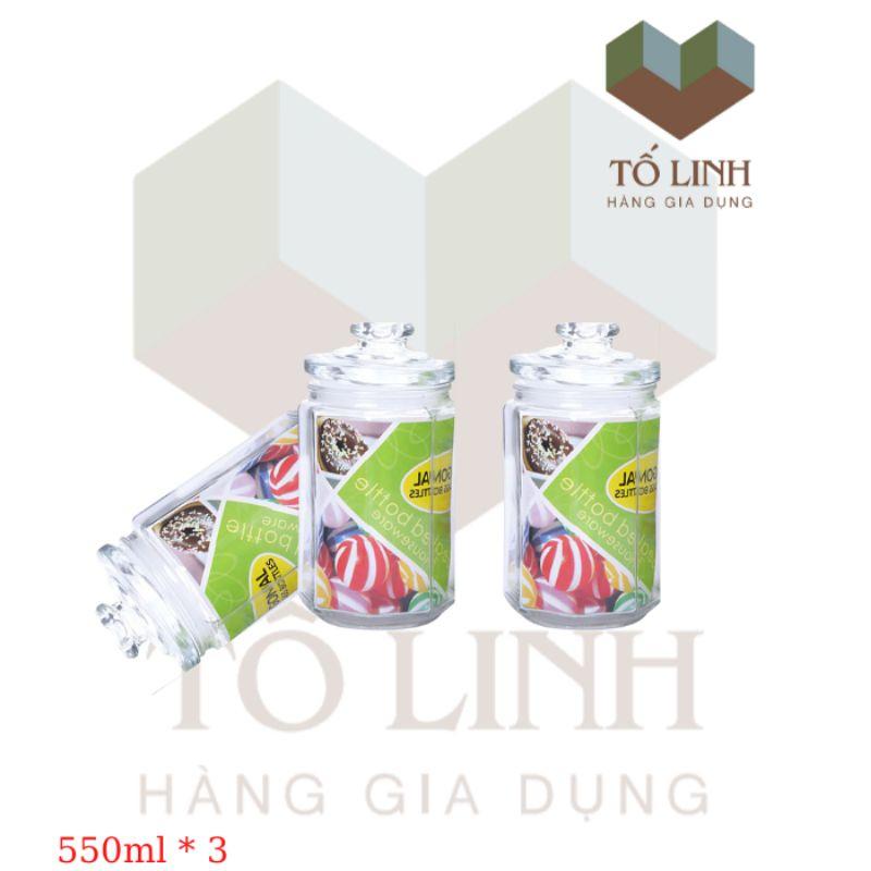 Bộ 3 Combo Hủ Thủy Tinh Cao Cấp 550ml,,Hủ thủy tinh cao cấp Glass 550ml