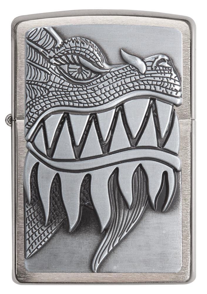 Bật Lửa Zippo Fire Breathing Dragon Emblem Brushed Chrome 28969