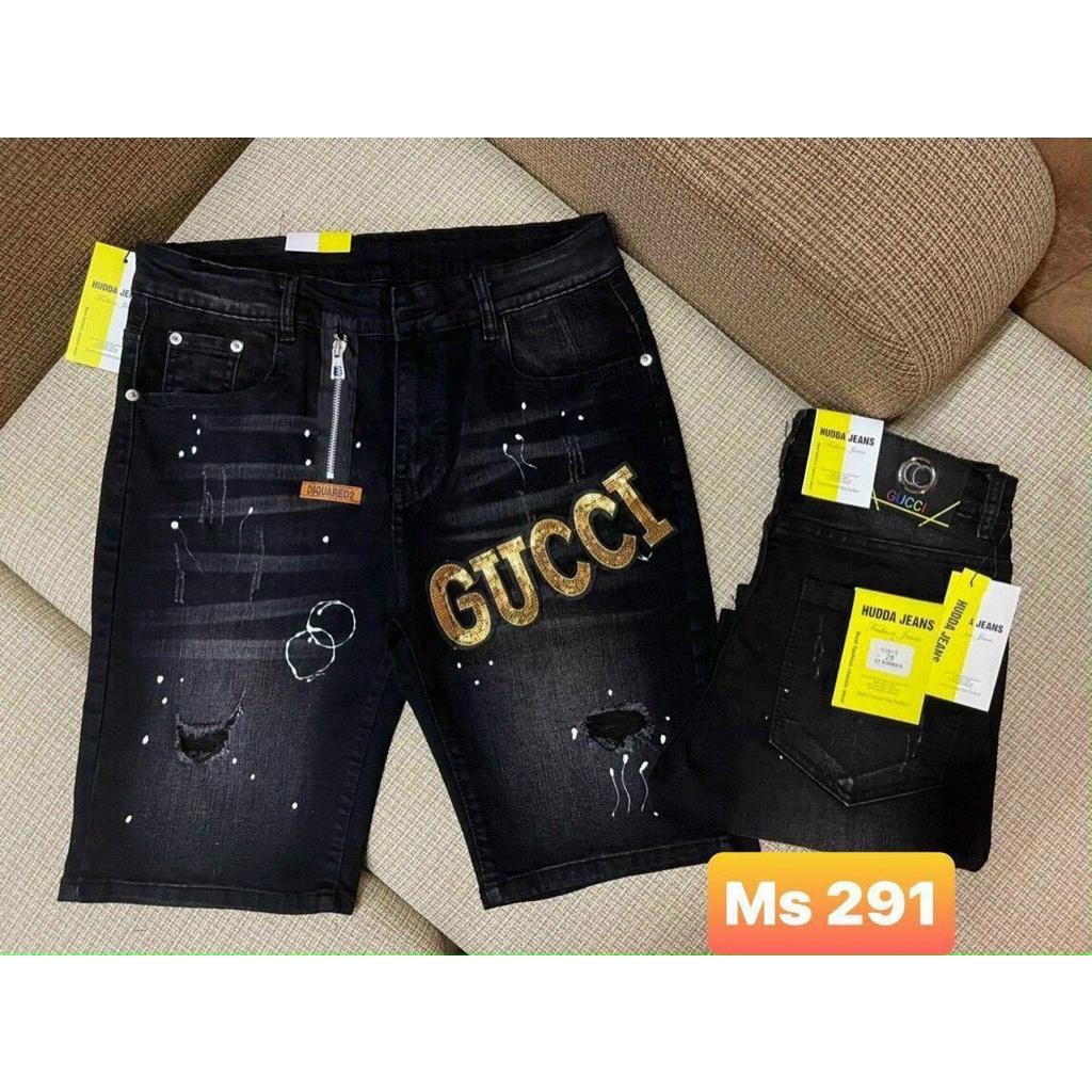 quần short jean nam xanh rách khóa kéo lệch thêu logo siêu đẹp hàng cao cấp