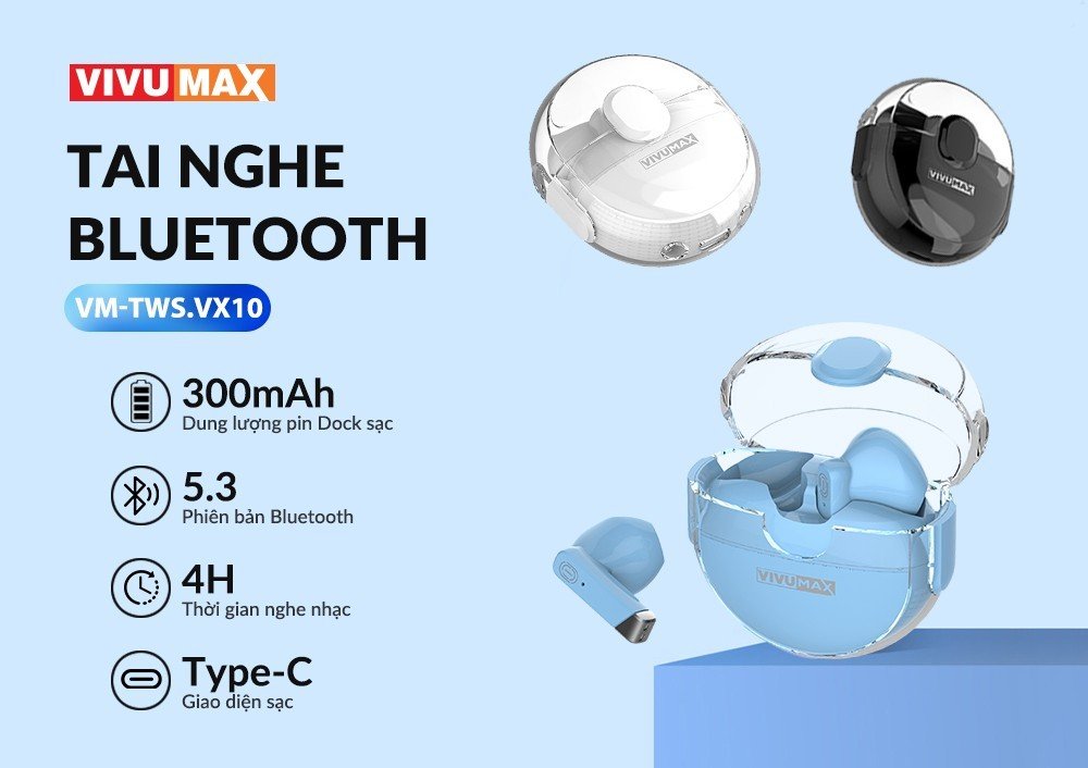 Tai nghe Bluetooth 5.3 cao cấp Vivumax VX10 - Hàng Chính Hãng