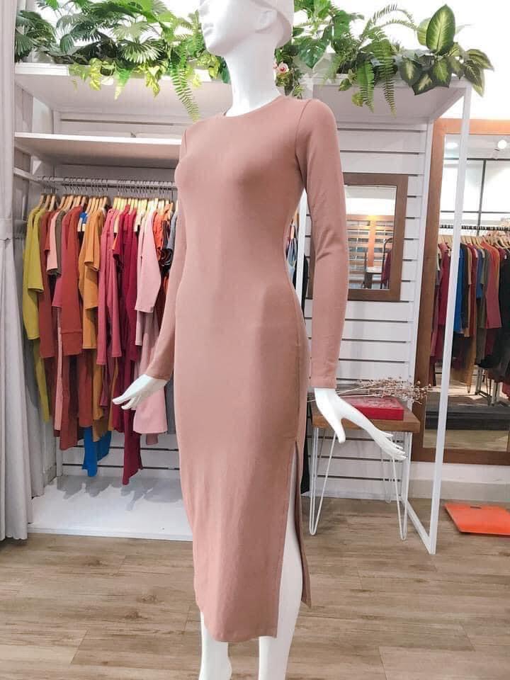 F595 Đầm ôm body form dài xẻ sườn