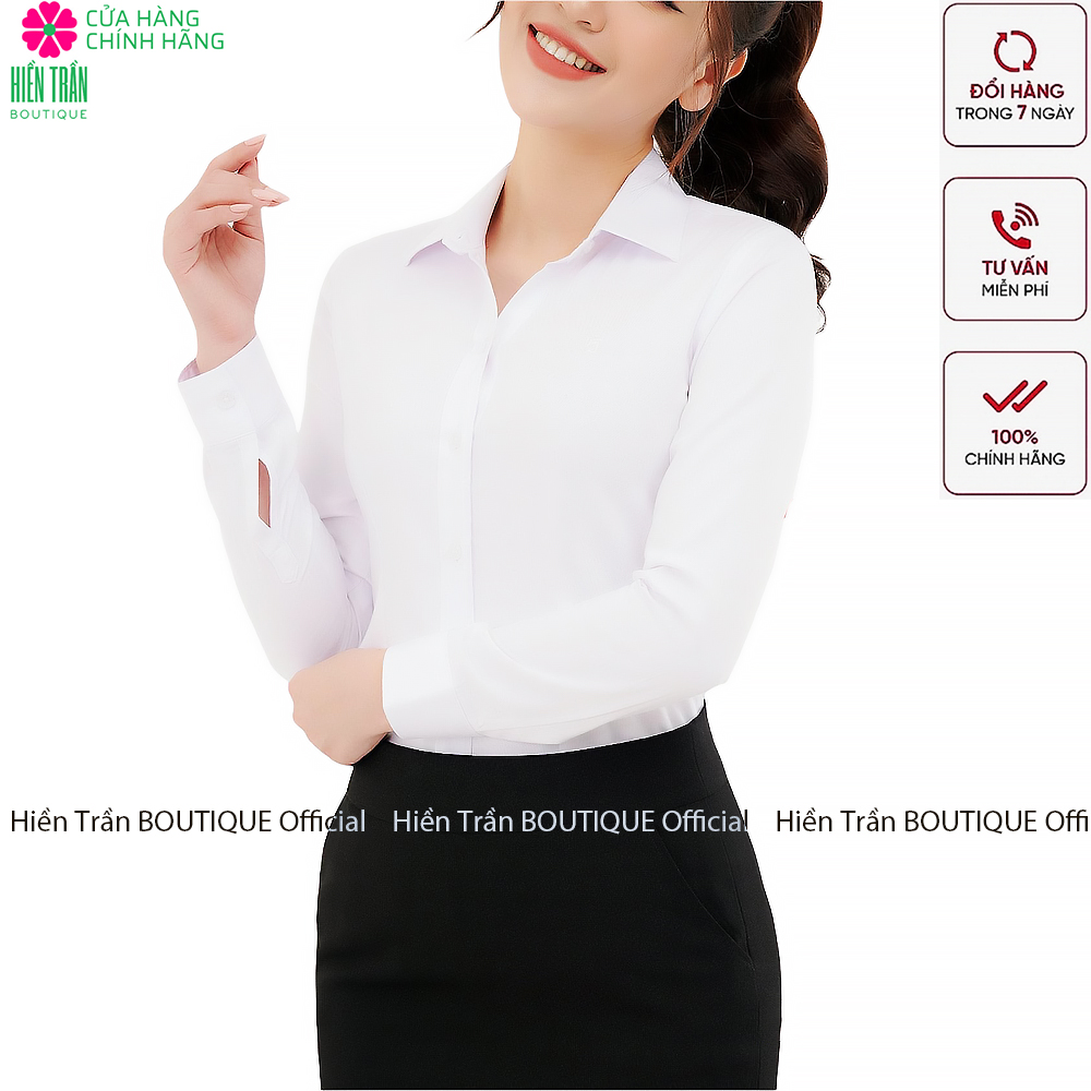 Hình ảnh Áo sơ mi nữ Hiền Trần BOUTIQUE dài tay form rộng kiểu sơmi màu trắng xanh đẹp thời trang công sở đi học